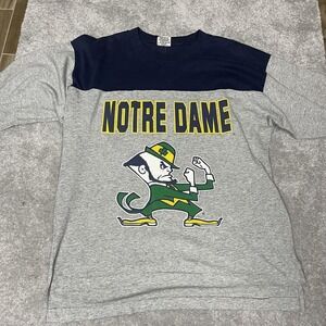 Vintage Notre Dame Fighting Irish Shirt Mens Medium Gray Navy NCAA Football 90s